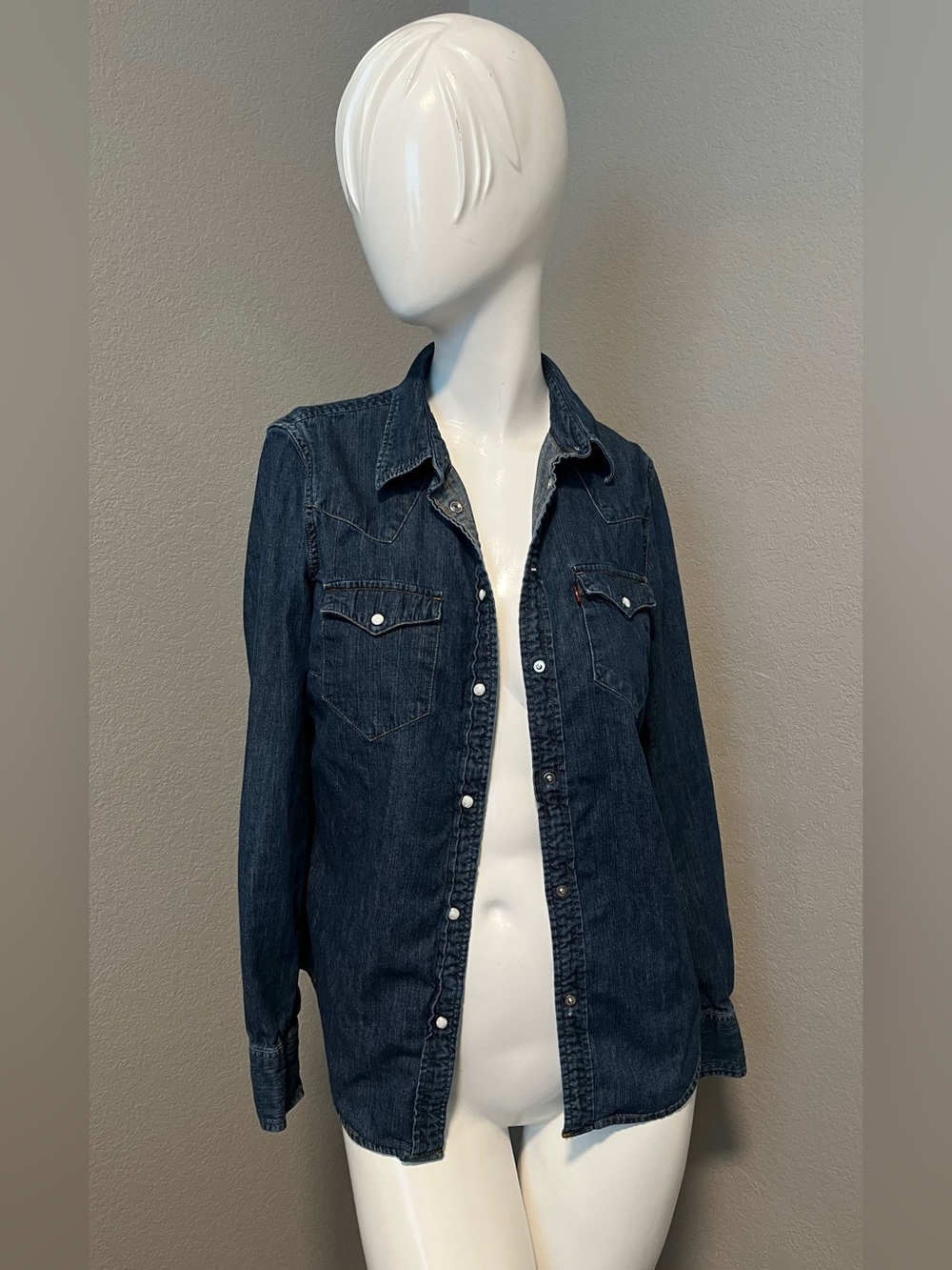 Women’s LEVI”S ICONS REINVENTED Cotton Dark Blue Western Denim Shirt Size M - Picture 4 of 14